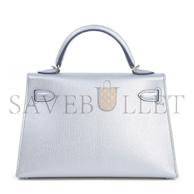H**me5 mini kelly silver metallic argent chamkila palladium hardware (19*12*5.5cm)